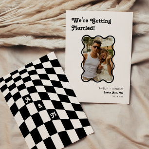 Retro Modern Chic Black Chequered Save the Date Invitation