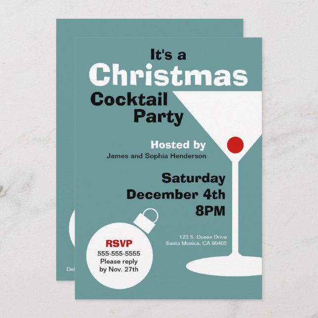 Retro Modern Christmas Party Invitation (Front/Back)