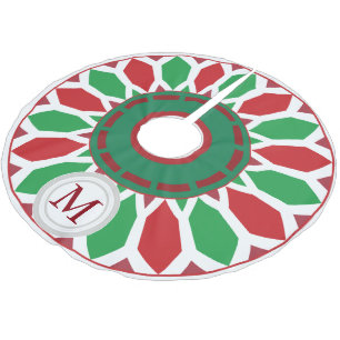 Retro Modern Christmas Poinsettia Geometric Brushed Polyester Tree Skirt