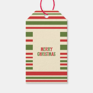 Retro Modern Christmas Stripe Red Green Cream Gift Tags