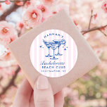 Retro Modern Cocktail Bachelorette Blue Classic Round Sticker<br><div class="desc">Retro Modern Cocktail Bachelorette Blue</div>