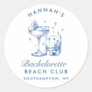 Retro Modern Cocktail Bachelorette Blue Classic Round Sticker