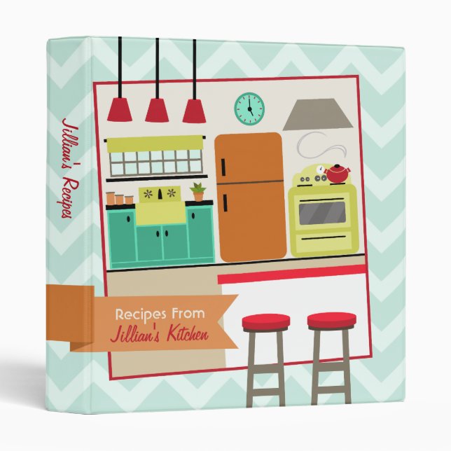 Retro Modern Colourful Kitchen Recipe Binder (Front/Spine)