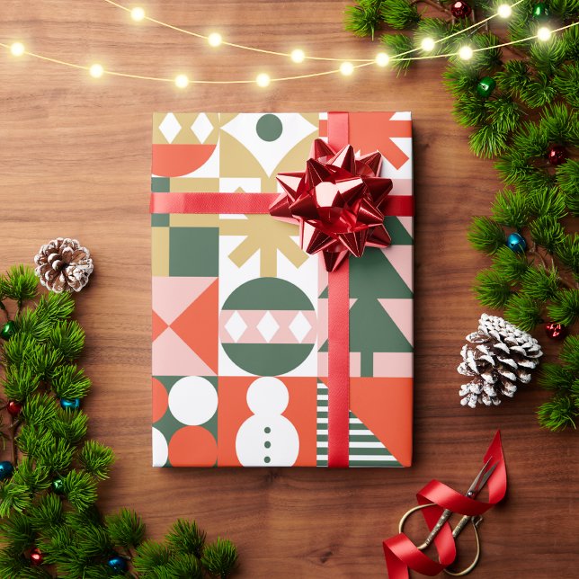 Retro Modern Colourful Scandinavian Christmas Wrapping Paper (colorful, retro, mid-century modern design)