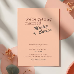 Retro Modern Coral Peach Funky Wedding Invitation