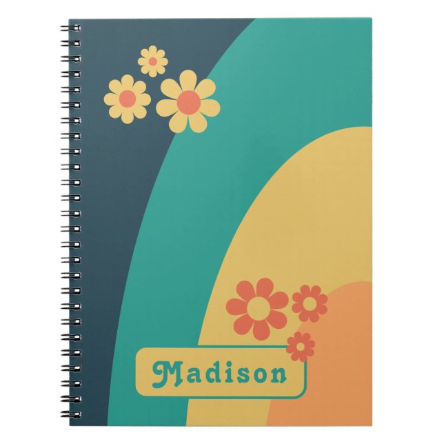 Retro Modern Curve Daisy Name Notebook (Front)