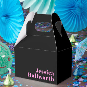 Retro-modern Editable Text   Black & Pink Favor Box
