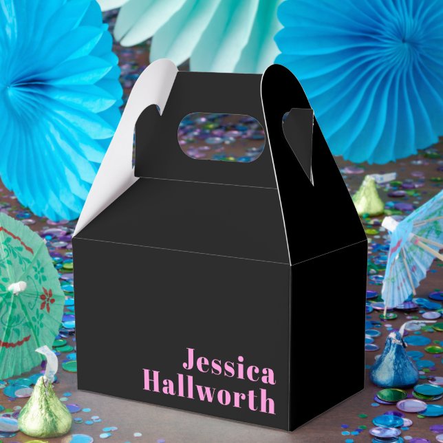 Retro-modern Editable Text | Black & Pink Favor Box (Party)