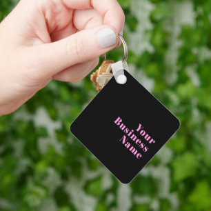 Retro-modern Editable Text   Black & Pink Keychain
