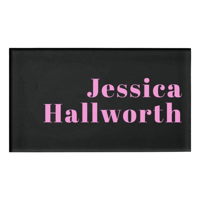 Retro-modern Editable Text | Black & Pink Name Tag (Front)
