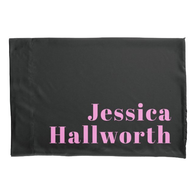Retro-modern Editable Text | Black & Pink Pillowcase (Front)