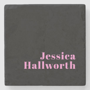 Retro-modern Editable Text   Black & Pink Stone Coaster