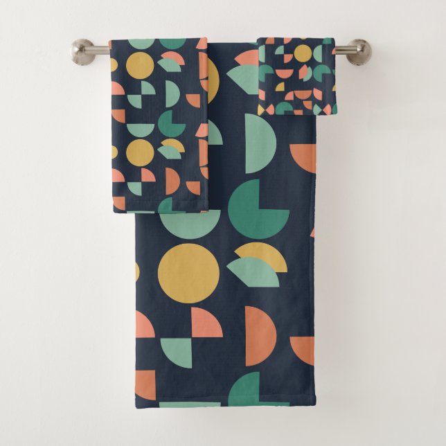 Retro Modern Elegant Geometric Tribal Bath Towel Set (Insitu)