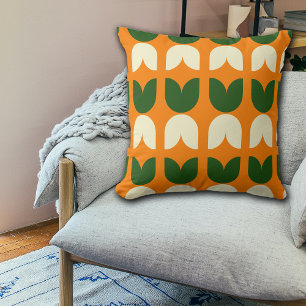 Retro Modern Fall Vibes Tulip Pattern Throw Pillow