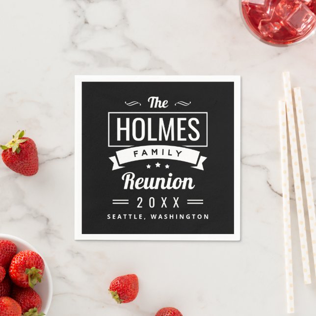 Retro Modern Family Reunion Logo Napkin (Insitu)