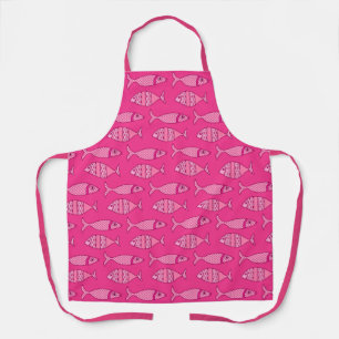 Retro Modern Fish, Fuchsia and Light Pink Apron