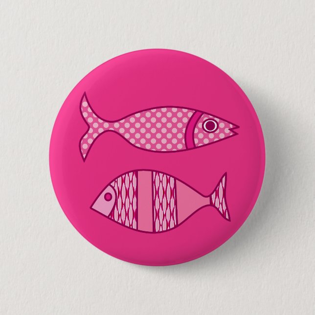 Retro Modern Fish, Fuchsia, Light Pink, Deep Pink 2 Inch Round Button (Front)