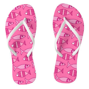 Retro Modern Fish, Fuchsia, Light Pink, Deep Pink Flip Flops