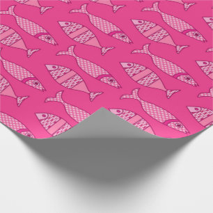 Retro Modern Fish, Fuchsia, Light Pink, Deep Pink Wrapping Paper