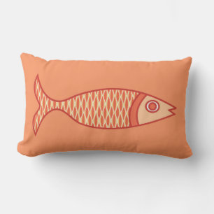 Retro Modern Fish, Light Coral Orange & Tangerine Lumbar Pillow