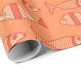 Retro Modern Fish, Light Coral Orange & Tangerine Wrapping Paper