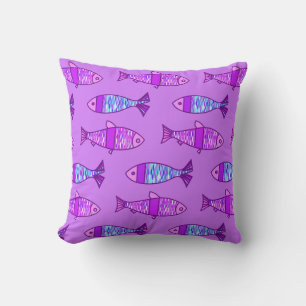 Retro Modern Fish Print, Amethyst Purple Throw Pillow