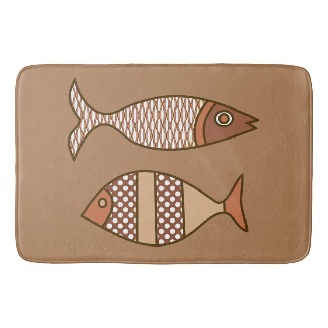 Retro Modern Fish, Tan, Beige and Light Brown Bath Mat (Front)