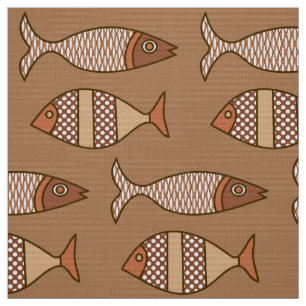 Retro Modern Fish, Tan, Beige and Light Brown Fabric