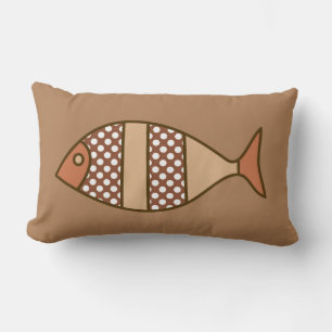 Retro Modern Fish, Tan, Beige and Light Brown Lumbar Pillow