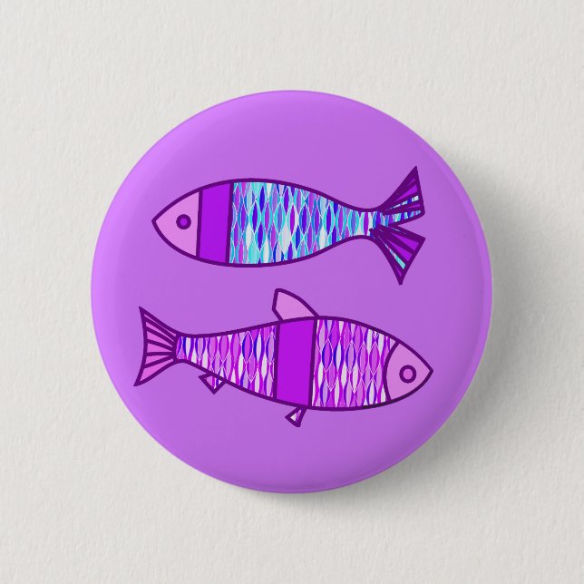 Retro Modern Fish, Violet, and Amethyst Purple 2 Inch Round Button (Front)