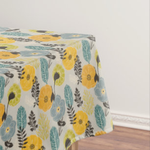 Retro Modern Floral on Gray Tablecloth