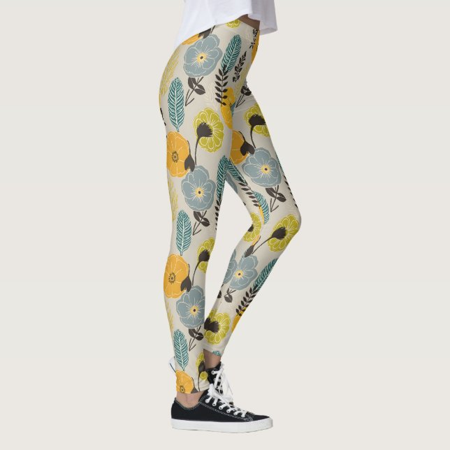 Retro Modern Floral on Grey Leggings (Right)