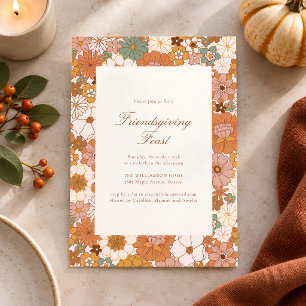 Retro Modern Floral Thanksgiving Friendsgiving Invitation