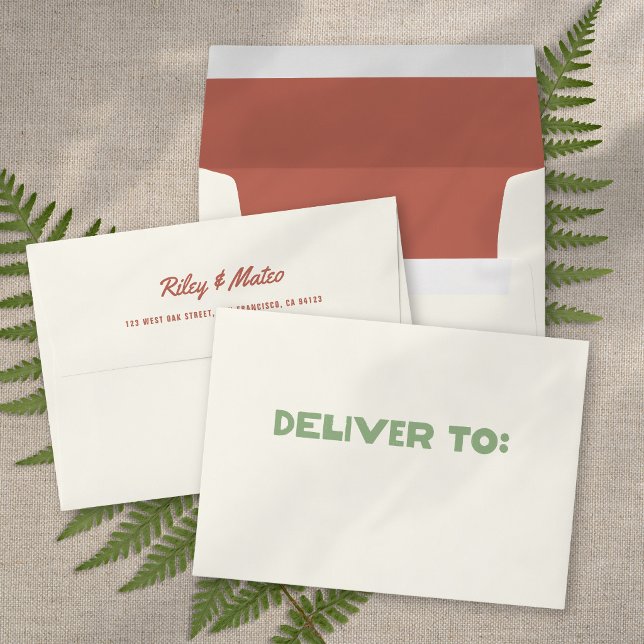 Retro Modern Funky Type Earth Tones Wedding Envelope (Creator Uploaded)