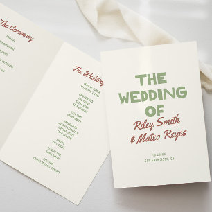 Retro Modern Funky Type Earth Tones Wedding Program