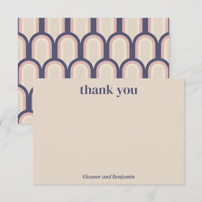 Retro Modern Geometric Beige Blue Custom Wedding  Thank You Card (Front/Back)