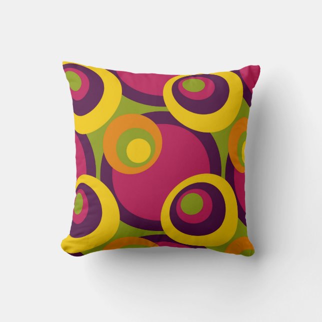 Retro Modern Geometric Circles Pattern Throw Pillow (Front)
