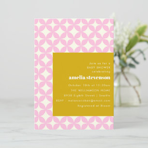 Retro Modern Geometric Pink Yellow Baby Shower Invitation