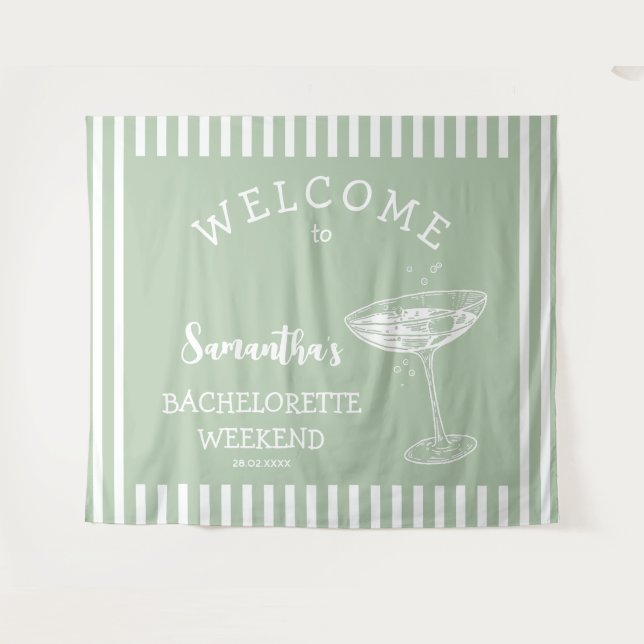 Retro Modern green Bachelorette Party Backdrop Tapestry (Front (Horizontal))