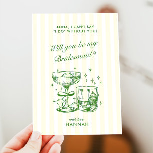 Retro Modern Green Bridesmaid Proposal Card