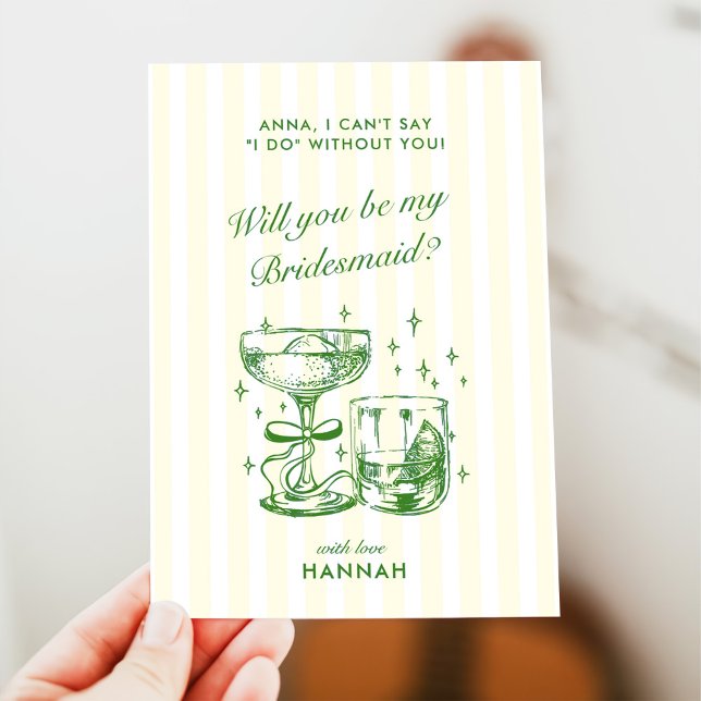 Retro Modern Green Bridesmaid Proposal Card (Creator Uploaded)