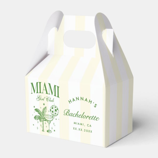 Retro Modern Green & Yellow Miami Bach Party Favor Box (Front Side)
