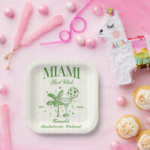 Retro Modern Green & Yellow Miami Bach Party Paper Plate