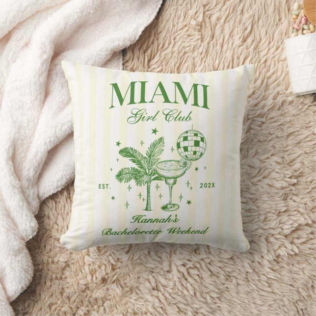 Retro Modern Green & Yellow Miami Bach Party Throw Pillow (Blanket)