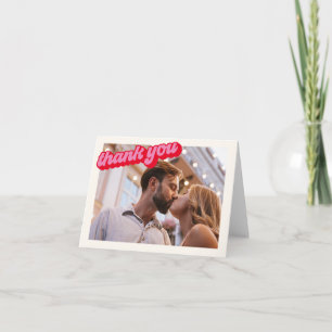 Retro Modern Groovy Bold Pink Red Photo  Thank You Card