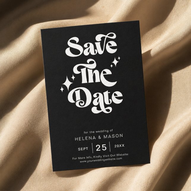 Retro Modern Groovy Bold White Script Wedding Save The Date (Creator Uploaded)