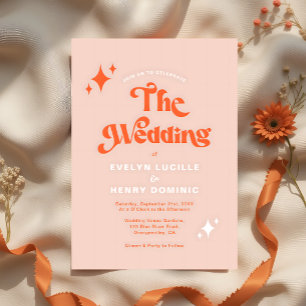 Retro Modern Groovy Script Soft Orange Wedding Invitation