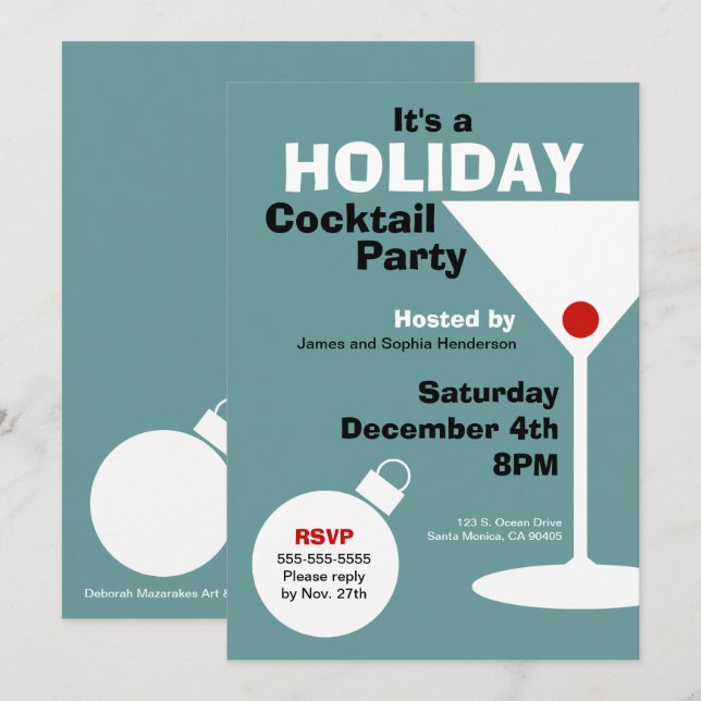 Retro Modern Holiday Party Invitation (Front/Back)