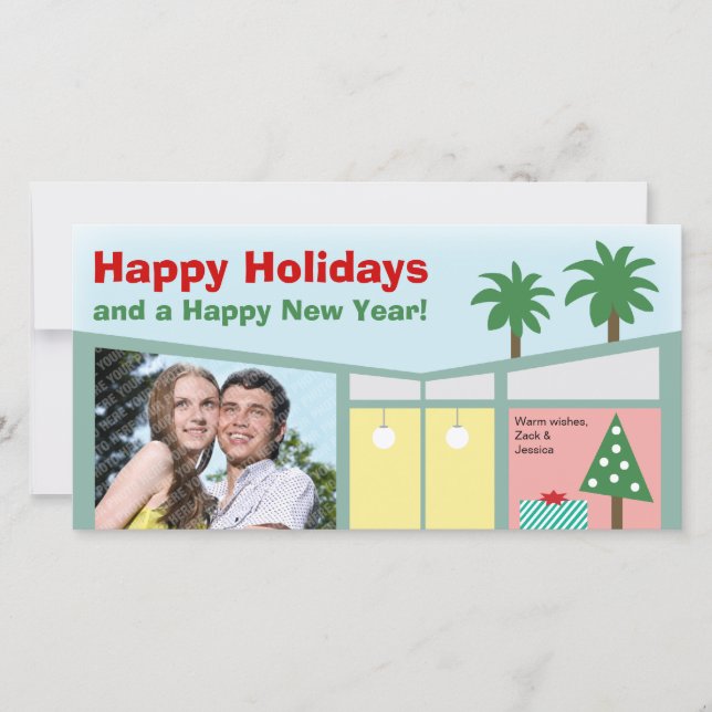 Retro Modern Home Holiday Photo Card (Front)