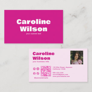 Retro Modern Hot Pink Professional Photo QR Code Business Card